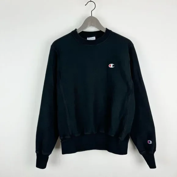 Champion Reverse Weave Crewneck Sweatshirt Mens Size Small Black Pullover - Picture 1 of 14